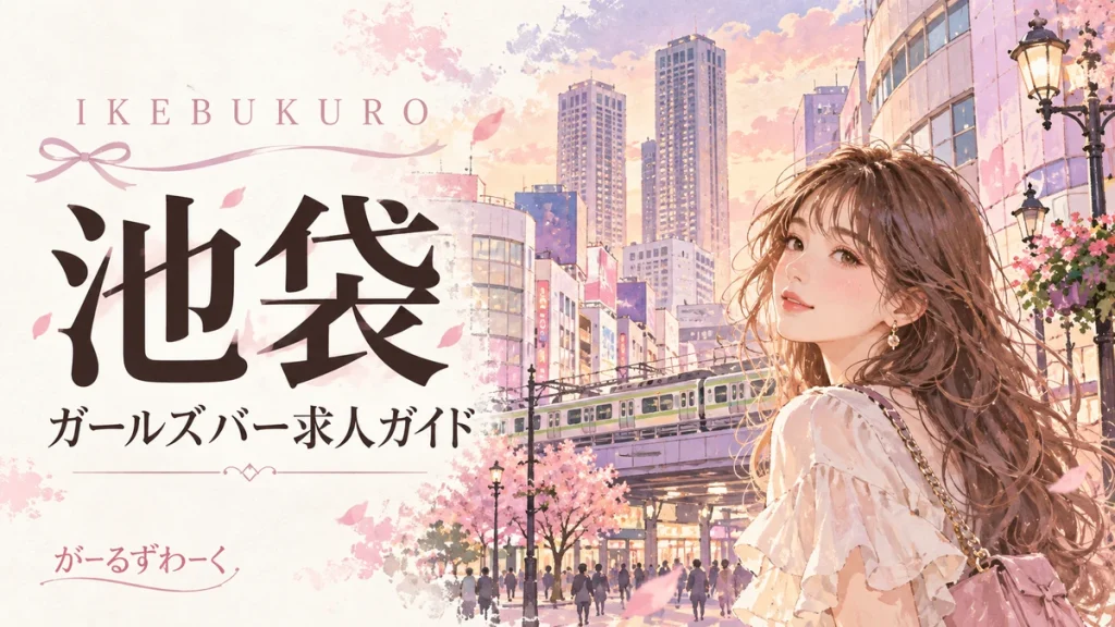 池袋。がーるずわーくのお役立ち記事を案内する水彩風イラスト。