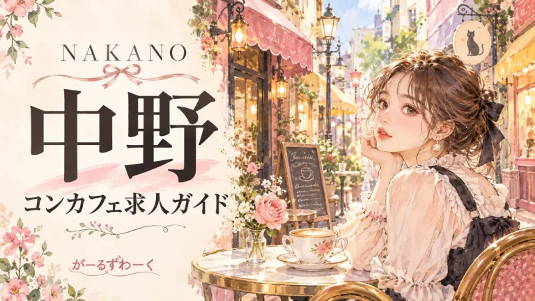 中野のコンカフェ求人ガイド。水彩風のイラスト。