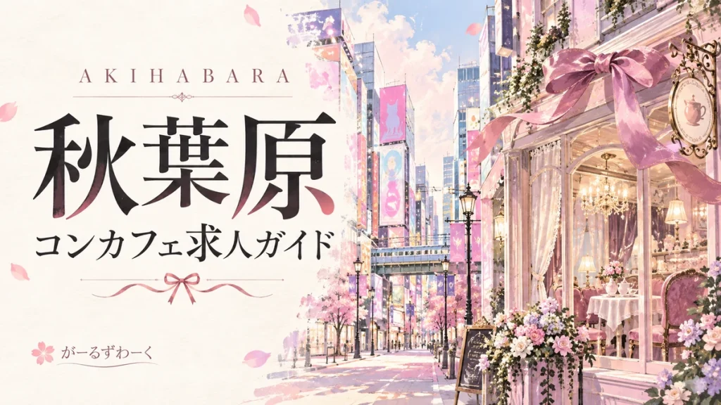 秋葉原。がーるずわーくのお役立ち記事を案内する水彩風イラスト。